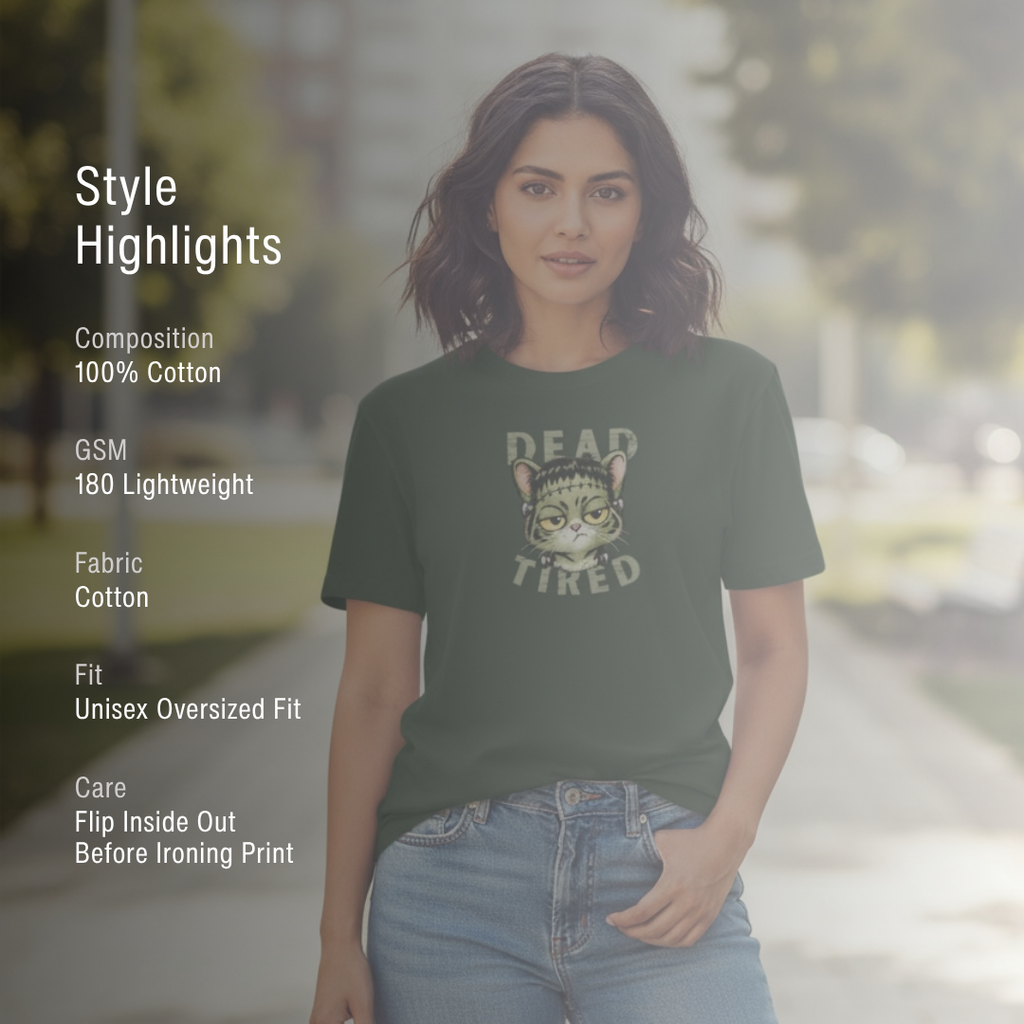 Dead Tired Cat Unisex Crew Neck